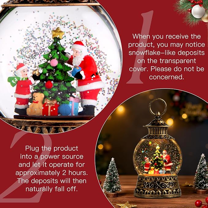 Christmas Santa Snow Globe, Christmas Musical Snow Globe Lantern Lights with 6H Timer Battery & USB Powered, Retro Style Holiday Glitter Globe for Xmas Home Decoration Holiday Party Gifts