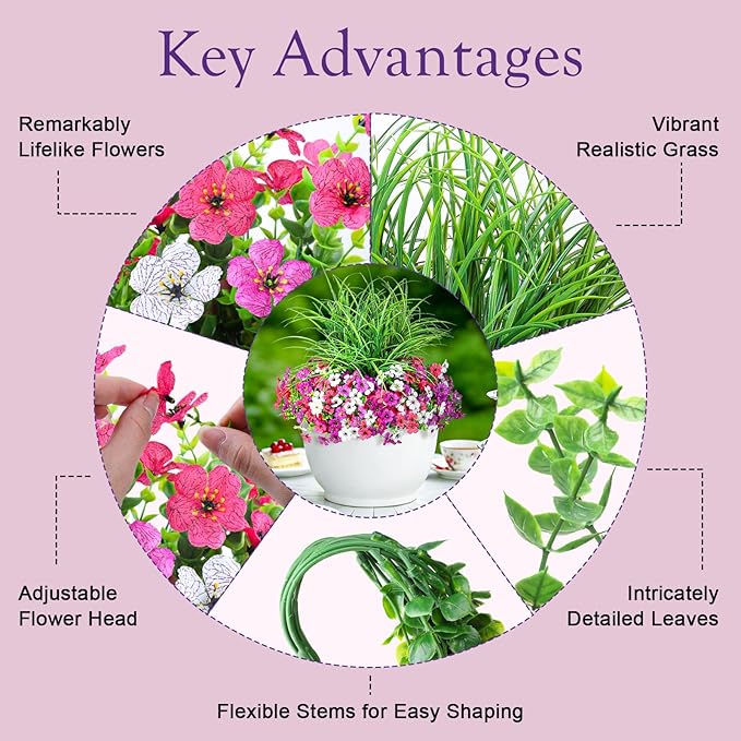 Artificial Flowers for Outdoors, 14 Bundles UV Resistant Fake Flowers Daisy with Greenery Plants,Faux Outdoor Flowers for Spring Summer Decoration, Outdoor Faux Plants Home Window Porch Patio Yard