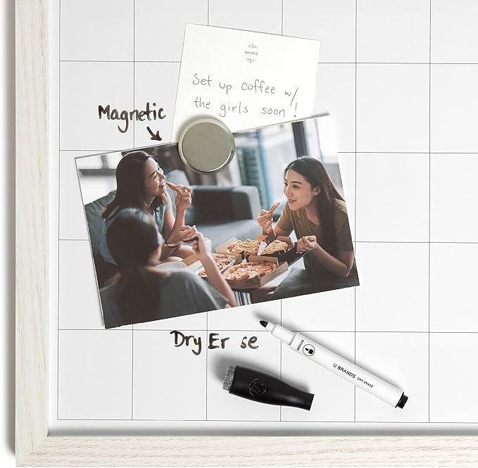 U Brands Rustic Monthly Dry Erase Board with White Wooden Frame, Office Supplies, 14” x 14”