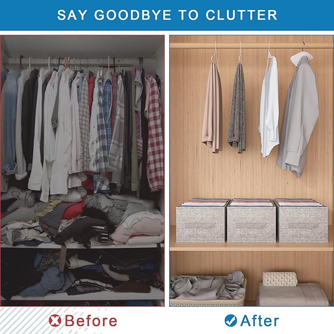 Wardrobe Clothes Organizer, 7 Compartments Jeans Organizers and Storage, Stackable Drawer Organizer for Closet - Pants, Sweaters, T-Shirts, Dimension 14.2" x 11"x 8"