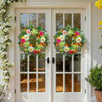 Pinkpuii 24 Inch Spring Wreaths for Front Door- Outdoor Spring Summer Flower Wreath with Vibrant Peony Hydrangea Flower, Green Eucalyptus Leaves and Orange Berry- Ideal for Porch,Mantel,Home Wall