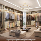 Aheaplus Closet System - 8FT Organizer with 3 Wooden Drawers, Fits 5.3-9 ft Walk-in Closet, White Oak