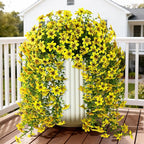 Artificial Hanging Flowers Plants for Outdoor Spring Summer Decoration, 2PCS Faux Silk Daisy UV Resistant Look Real for Outside Home Indoor Planter Porch Garden Yard Decor(Yellow)