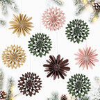 EASY JOY 9Pcs Christmas Hanging Decorations - 3D Paper Christmas Tree Hanging Decor Pink Green Brown Snowflake Ornaments Christmas Decorations Outdoor Indoor for Xmas Party,Boho Home,Window Door Decor
