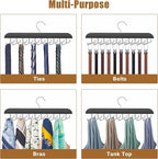 Tie Rack Hanger for Closet, 2 in 1 Belt Tie Hangers with 20 Folding Hooks, 360 Degree Rotating Wooden Tie Holder Organizer for Men Ties Belts Scarves Tank Tops Accessories, Black (1 Pack)