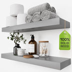 BAOBAB WORKSHOP Wood Floating Shelves for Wall - Rustic Shelf 24 inch - Grey Bathroom Shelves - Solid Wood Shelves for Wall for Bedroom Kitchen Living Room - Gray Shelves - 24 x 6.7 Inch, Set of 2