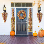 Glitzhome 28'' Artificial Fall Teardrop Swag, Autumn Harvest Multi-Colored Sorghum Door Swag, Hanging Flower Wreath for Thanksgiving Fall Front Door Window Wall Decor