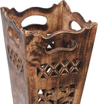 Antique Wooden Umbrella Stand & Walking Cane Holder for Home, Office & Entryway | Hand-Carved Solid Wood Umbrella & Cane Storage Rack | Size 21.5 x 8 x 8 in, Base 7.5 x 7.5 inches