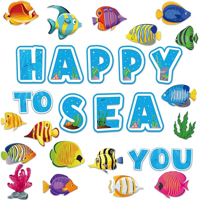 Ocean Theme Fish Classroom Bulletin Board Decorations Tropical Fish Paper Cutouts Under The Sea Bulletin Board Set for Fishing Theme Toddler Kids Birthday Party Classroom Decor