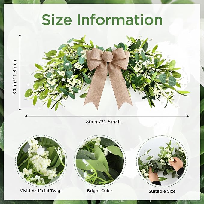 YLOLUL 22'' Artificial Eucalyptus Wreaths for Front Door Spring Summer Green Swag Greenery Door Wreath with White Berry for Farmhouse Home Wedding Wall Porch Indoors Outdoor Window Home Decorations