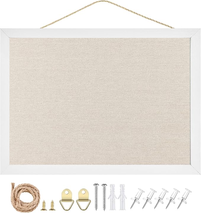 Linen Bulletin Board,Cork Board for Walls,10.2"x14.2"Small Bulletin Boards,Pin Board for Home Kitchen Office Decorative,Fabric Bulletin Board(WH-2636)