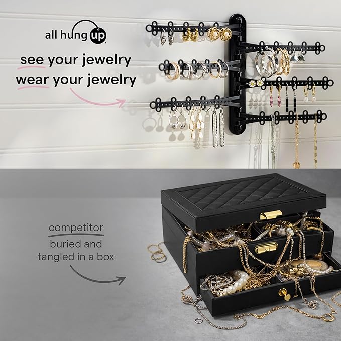 6-Tier Wall Jewelry Organizer Wall Mounted Jewelry Organizer Necklace Holder Wall Mount Hanging Necklace Organizer Jewelry Hanger Hanging Earring Holder Organizer Display (Black)