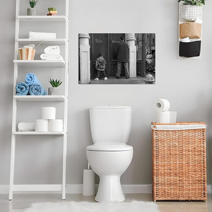 Funny Bathroom Wall Decor Black and White Wall Art - Classic Movie Posters Canvas Print, Vintage Funny Wall Art for Office Lounge Area Restroom Bathroom Decor 16x24 inch