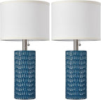 Reaketon Table Lamps for Living Room Set of 2, Ceramic Table Lamps for Bedroom, 20" Modern Lamps for Night Stands, Blue