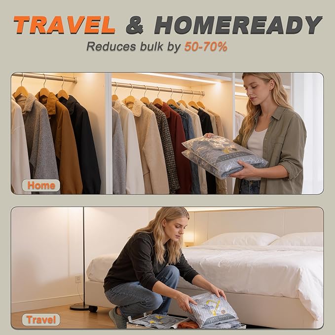 20-Pack Vacuum Bags for Travel with Wireless Rechargeable Pump, Carry-on Size Compression Packing Bags for Luggage & Suitcase, Space Saver for Clothes & Clothing, 20 Combo Travel Size, Fast 3S Vacuum