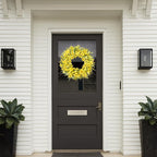 Sggvecsy Spring Wreaths for Front Door 21 Inches Artificial Forsythia Flower Wreath Summer with Yellow Daisy Lavender Green Leaves Silk Floral for Wall Home Indoor Outdoor Decor