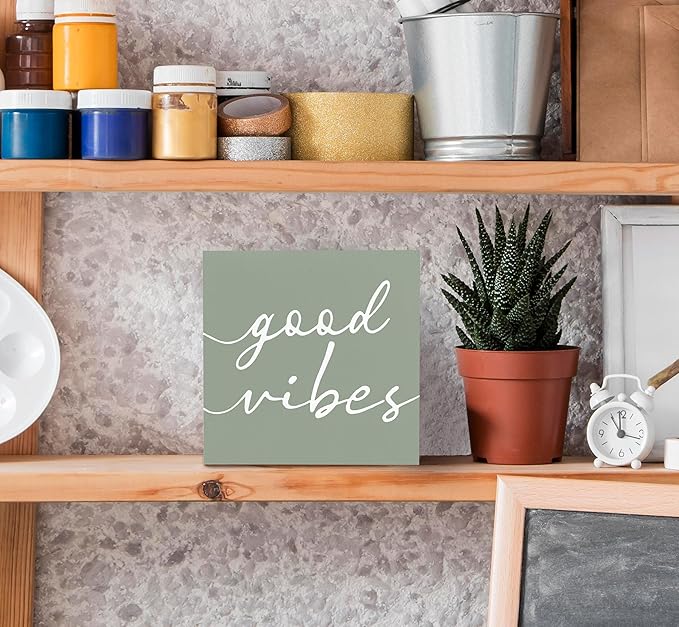 SRADMO Botanical Eucalyptus Leaves Wood Box Sign Desk Decor, Rustic Eucalyptus Leaves Wooden Block Box Sign Decoration For Home Office Shelf Table Decor (Green)