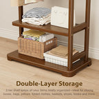 Coat Rack Solid Wood Clothes Rack with 2 Shelves & 4 Hooks for Hanging Clothes Garment Wallets Hats, Clothing Rack Coat Rack Freestanding Hall Tree with Storage for Hallway Bedroom Living Room