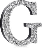 Qunclay 5.7" Silver Crystal Diamond Bling Letters Crushed Diamond Decoration Wooden Glitter Letter with Screw and Hooks Rhinestone Gift for Wedding Y2k Mcbling Bedroom Wall Decor (Letter G)