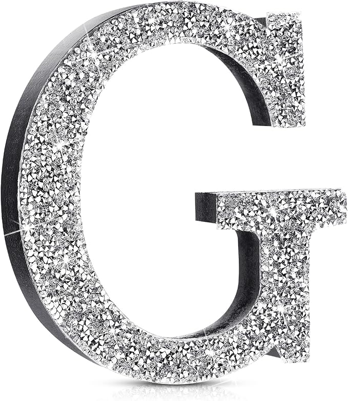 Qunclay 5.7" Silver Crystal Diamond Bling Letters Crushed Diamond Decoration Wooden Glitter Letter with Screw and Hooks Rhinestone Gift for Wedding Y2k Mcbling Bedroom Wall Decor (Letter G)