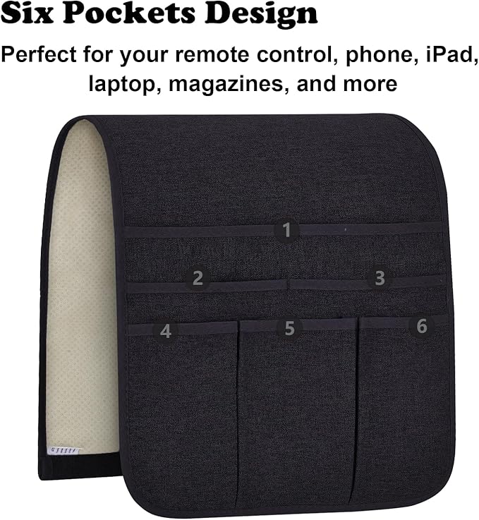 Teniux Remote Control Holder Armchair Caddy for Recliner Couch, Non-Slip Armrest Organizer with 5 Pockets for Magazine, Tablet, Phone, iPad