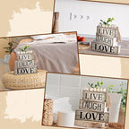 Yuntau 5 Pcs Rustic Farmhouse Tiered Tray Farmhouse Fake Books Decoration Life Laugh Love Wooden Tabletop Decor Love Block Decor Wood Block Sign Gift Centerpiece for Shelf Coffee Mantle Kitchen Table