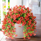 Homsunny Artificial Fake Hanging Flowers Plants for Outdoor Spring Decorations, 2 PCS Faux Daisy Silk Flower Outside No Fade UV Resistant Realistic Home Decor for Porch Patio Window Box (Red