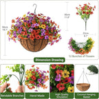 Artificial Faux Hanging Flowers Plants with Basket for Outdoor Spring Decoration, Fake Silk Daisy Outside Indoor UV Resistant Look Real Yard Patio Front Porch Garden Balcony Home Decor(Mix2)