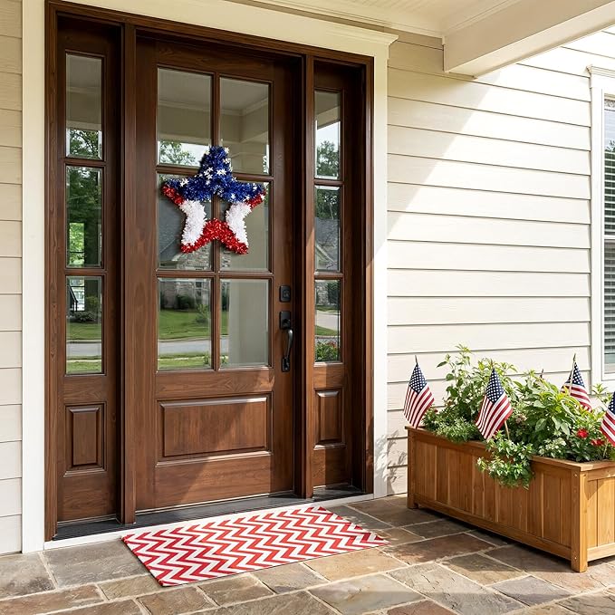 VeriNatural 4th of July Decorations - 19" Patriotic Red White and Blue Star Garland - Independence Day Tinsel Garland for Indoor Outdoor,Golf Cart, Party,Door and Wall Hanging Decor