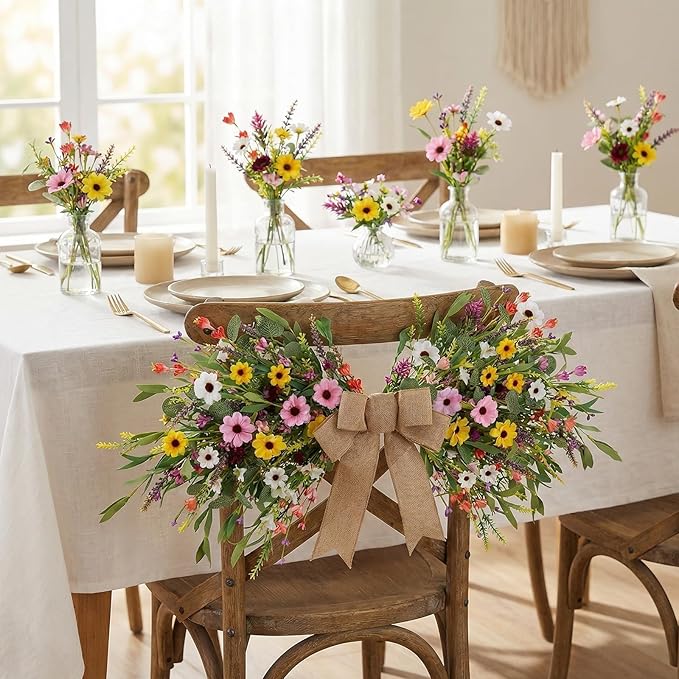 24inch Floral Swag Artificial Spring Lavender Daisy Swag with Wildflower Wisteria Front Door Twigs Leaves Flower Decorative Swag for Farmhouse Wedding Arch Party Wall Home Indoor Outdoor Holiday Decor