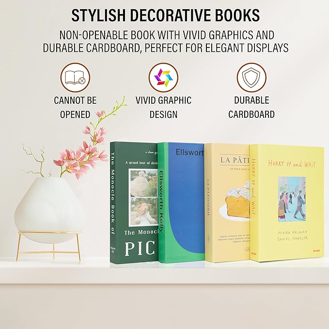 PROBENEX Earthy Sand Faux Decorative Books Set of 4 – Japandi & Scandinavian Neutral Coffee Table Book Stack | Minimalist Taupe Shelf Decor for Modern Living Room, Bedroom, Zen Home Styling