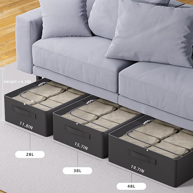 CYhom Under Bed Storage Bins Frame Storage Box Oxford Fabric Sturdy Underbed Container Foldable Stackable Large Capacity Clothes Organizer