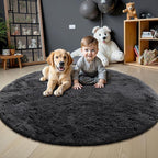 OLANLY Black Round Rugs for Bedroom - Machine Washable, 9 ft Circle Area Rugs for Living Room, Soft and Fluffy Shaggy Carpet for Teen Girls and Boys, Nursery Rooms, Dorms, Home Decor Aesthetic