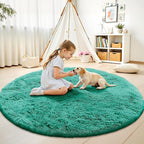 OLANLY Teal Green Round Rugs for Bedroom - Machine Washable, 9 ft Circle Area Rugs for Living Room, Soft and Fluffy Shaggy Carpet for Teen Girl and Boys, Nursery Rooms, Dorms, Home Decor Aesthetic