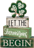 Lineshading 4 Pcs St Patricks Day Table Decor Wooden Shamrocks St Patrick's Day Tiered Tray Decor Irish Centerpiece Green Lucky Shamrocks Block Signs for Saint Patty's Party Home Kitchen