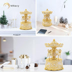 Carousel Music Box Gold & Ivory 8.7" Rotate Christmas Music Box for Kids & Adults, Classic Wind up Cylinder Music Box Valentines Day Gifts for Women Girls Mom Carousel Horse Musical Lantern Home Decor