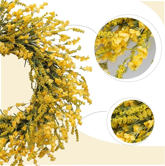 TEMPUS 20 Inch Yellow Flower String for Front Doors Wreath Spring and Summer Wreath for Indoor and Outdoor Decor Rustic and Farmhouse Style Home Decor（Yellow ）