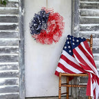 Patriotic Wreath for Front Door Red White Blue Wreath 4th of July Wreaths for Door Wall Memorial Day Decor Independence Day Hanging Decoration for Outside Home Farmhouse Holiday (Mesh)