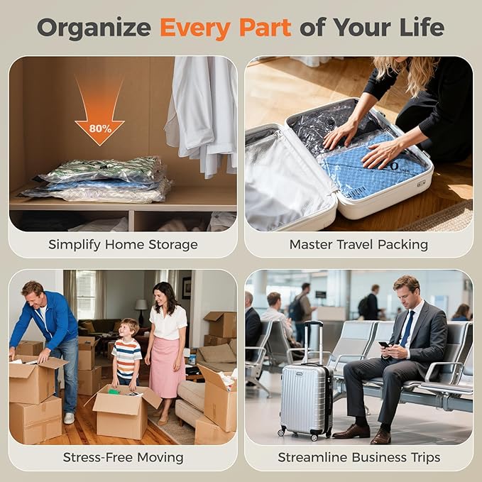 Nicetree 17-Pack Travel Vacuum Seal Bags with Rechargeable Wireless Pump – Vacuum Storage Bags for Clothing, Bedding & Seasonal Storage, Space Saver for Travel & Home