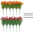 Fall Mums Artificial Flowers for Outdoors Potted, 12 Bundles Fake Fall Daisy Flower with Realistic Eucalyptus Leaves, Fake Plants for Greenery Boxwood Porch Patio Garden Pot Courtyard(Orange Brown)