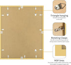 24x30 Picture Frame 3 Pack - Gold Poster Frame Display Pictures 18x24 with Mat or 24 x 30 Without Mat for Wall Hanging Horizontal and Vertical