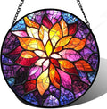 Stained Glass Window Hanging, Fuchsia Abstract Flowers Suncatcher for Window Home Decor Orange Sun Catcher Mother's Day Birthday Gifts for Women Men Mom Nana 11.8 in