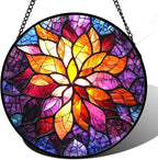 Stained Glass Window Hanging, Fuchsia Abstract Flowers Suncatcher for Window Home Decor Orange Sun Catcher Mother's Day Birthday Gifts for Women Men Mom Nana 7.8 in