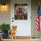 DecorbyHannah Patriotic Wreaths for Front Door, 22 inch 4th of July Wreath for Independence Day, Flag Day, Collapsible Red White Blue Wreath Decorations with Top Hat Ornament for USA 250th Holiday