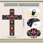 Pinkunn 2 Pcs Mexican Floral Cross Wall Decor Mexican Wall Art Hand Painted Decorative Inspirational Wooden Floral Cross Spanish Crucifix Decor for Home Room Church Decoration