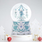Carousel Music Box Moose Silver & Turquoise Christmas Snow Globes, 7.1" Rotate Carousel Snow Globe for Kids & Adults, Classic Wind up Musical Snow Globe Valentines Day Gifts for Women Girls Home Decor