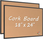 2-Pack Cork Board Bulletin Board 24 x 18, Black Aluminium Framed Corkboard, Office Board for Wall Cork, Large Wall Mounted Notice Pin Board with 32 Push Pins for School, Home & Office
