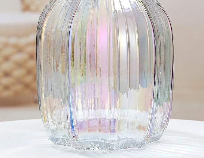 Large Colored Modern Glass Vase Irised Crystal Clear Glass Vase 8.0" for Decorative Home Office Centerpieces Flowers Décor(Colored 8.0in)