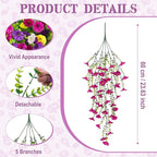 Artificial Hanging Petunias Flowers for Outdoor, 8pcs Fake Plants Long Vine Morning Glory Eucalyptus, UV Resistant Realistic Faux Greenery Outside Patio Porch Garden Spring Summer Decor, Mix Color