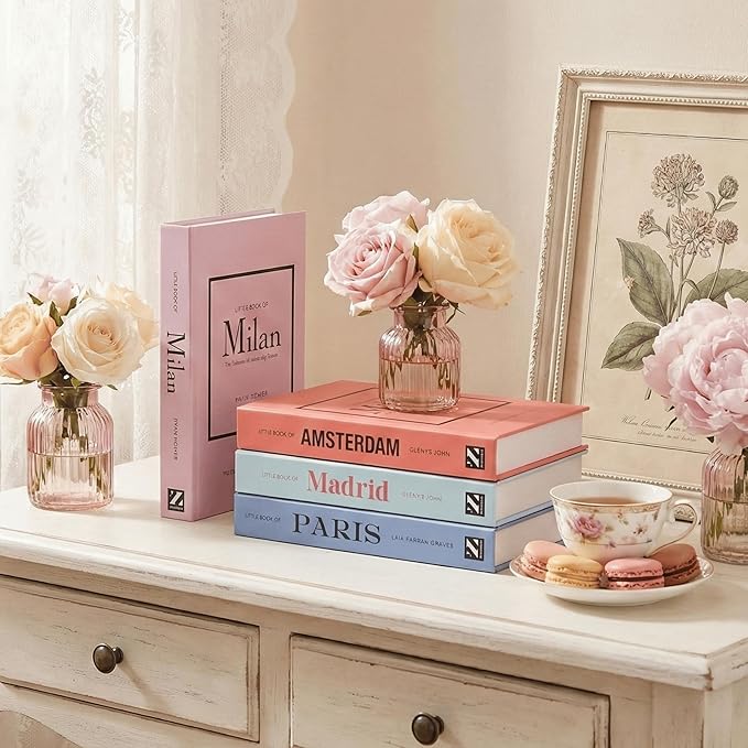 PROBENEX Pastel Medium | 4 PCS Faux Decorative Books for Home Decor | Not Real Books (Cardboard Boxes) | Coffee Table, Shelf Styling & Modern Aesthetic Accent Pieces for Living Room, Office